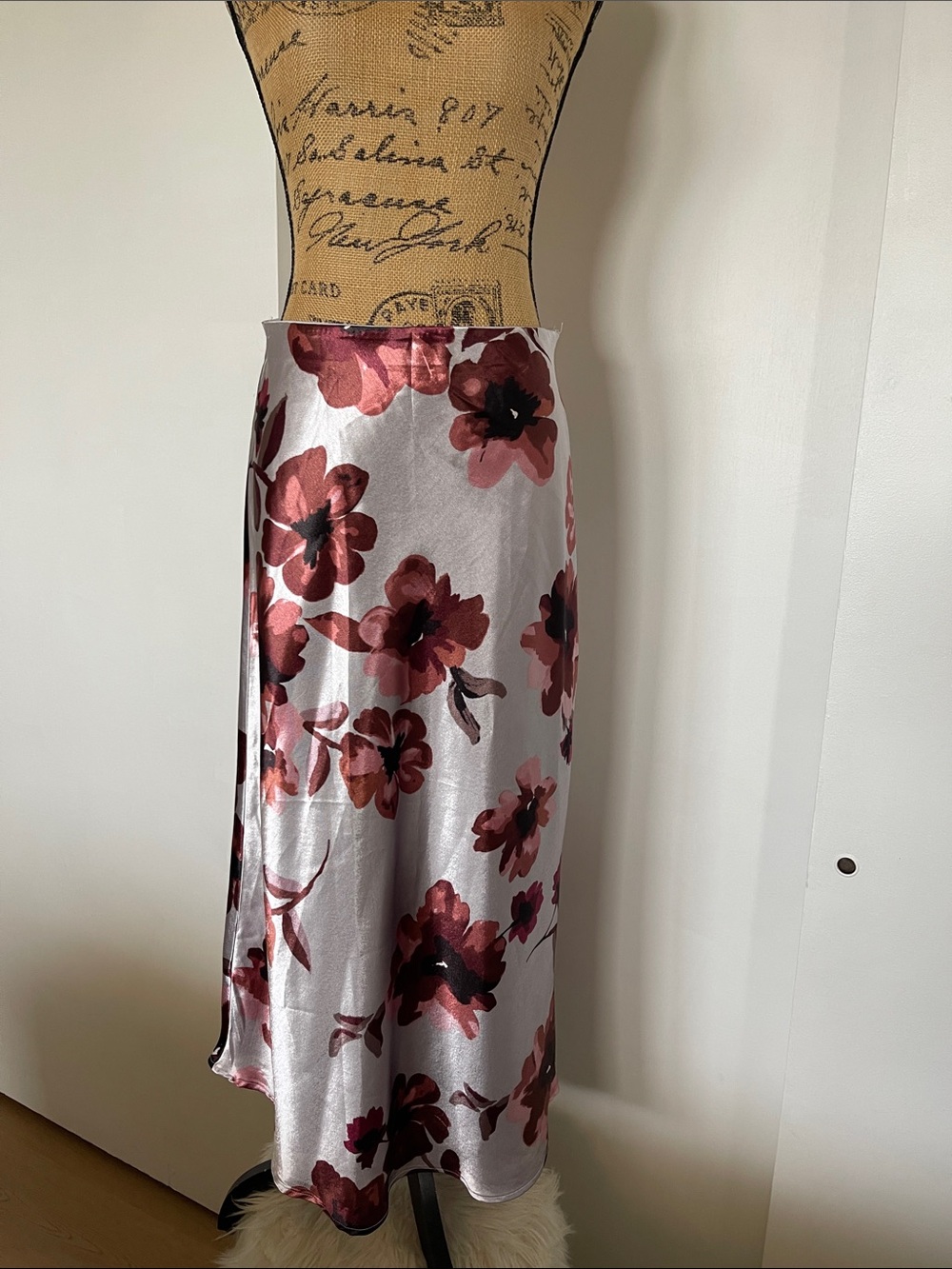 Floral Satin Midi Skirt - Rose Floral